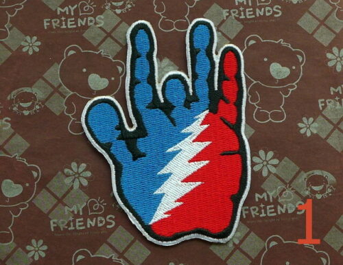 Grateful Dead Patch Jerry Garcia Hand Lighting Bolt Gun 3 1/2 Inch Tall